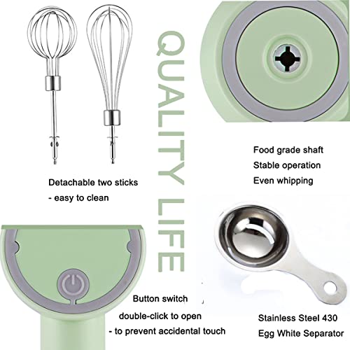 Hand Mixer, Portable Electric Cordless Handheld Mixer, 3-speed Usb Rechargeable withTwin Mixer Whips and Egg Separator for Whipping or Mixing Eggs, Butter, Cream,Kitchen Baking and Cooking (Pink)
