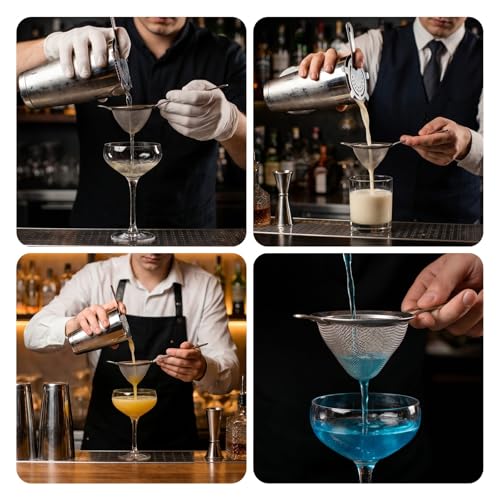 12-Piece Stainless Steel Cocktail Strainer Set，6 Fine Mesh Cone Sieves & 6 Four-Prong Hawthorne Strainers for Professional Bartending, Tea, Coffee, and Juice Filtering