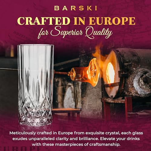 Barski Highball Glass - Drinking Glasses - Set of 4 - Hiball Tumblers - Glass Crystal Tumbler - for Water, Juice, Beer, Mixed Cocktails, Mojito Glass, Tom Collins Bar Glassware, 13 oz, Made in Europe