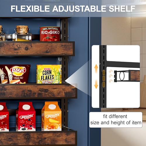 Clothink 8 Tier Over The Door Pantry Orangizer 2 IN 1 Wall Mounted or Hanging Spice Rack with Adjustable Wood Basket,Heavy Duty Seasoning Storage Shelf for Kitchen Pantry and Bathroom