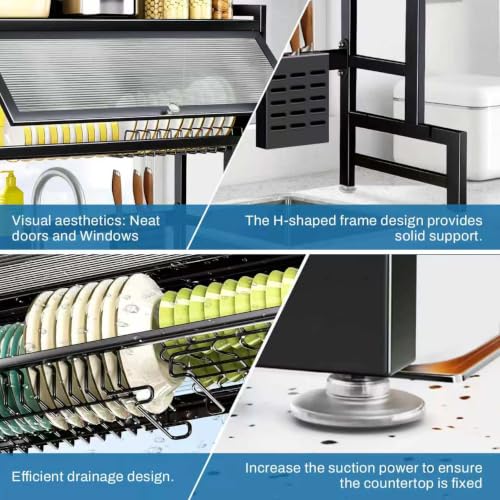 XDTIME Over the Sink Dish Drying Rack – 3 Tier with Cover, Space-Saving Dish Drainer Organizer for Dishes, Glasses, Bowls & Cutlery, Tidy Kitchen Counter Storage Solution