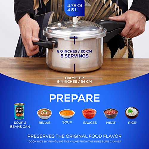 Universal (4.75 Quart / 4.5 Liter) Anti-Rust Ultra Pressure Cooker, Aluminum Pressure Cooker for 5 Servings, Even Heat Distribution, Diameter 9.4 inches, Height 8 inches