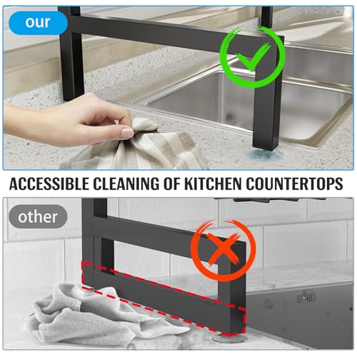 SNSLXH 4 Baskets 2-Tier Over The Sink Dish Drying Rack, 26.57"-35", Large Sink Rack for Kitchen, Extensible and Adjustable, Saving Kitchen Space