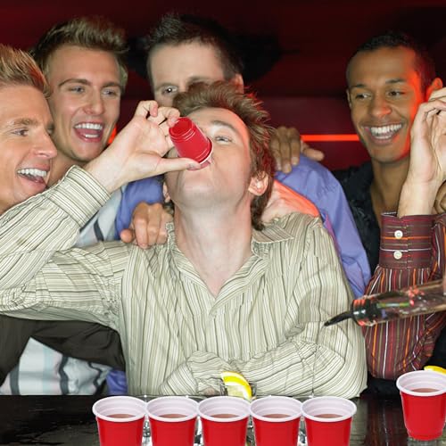 Zcaukya 120ct 2oz Mini Disposable Shot Cups, Small Red Plastic Party Cups for Parties, Games & Events