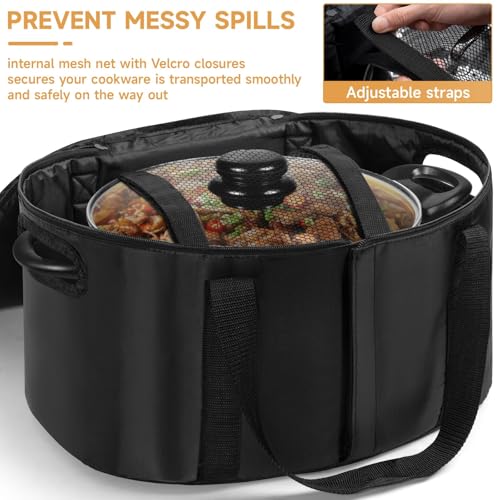 LASUK Portable Slow Cooker Travel Bag, Isulated Carrier Case Tote for 4-8 Quart Crock Carrier Compatible with Else Brands, Internal Mesh Net Holds Pot in Place, For Travel, Outdoor, Picnic, Black
