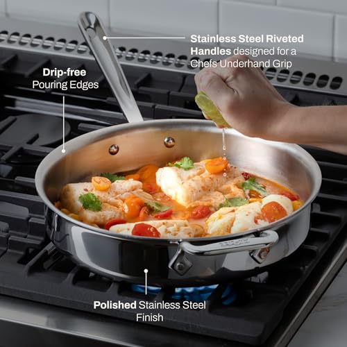 All-Clad D3® Stainless Steel 6 Quart Saute Pan Covered- Made in the USA- The Original Bonded Professional Cookware- Oven Safe & Induction Compatible
