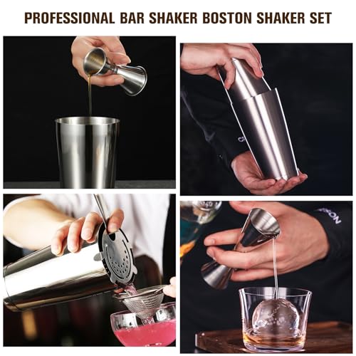 Mwellewm Cocktail Shaker Set Bartender Kit, 12 Pcs Boston Drink Shaker with Strainer Bartending Martini Shaker Tin with 18oz & 28oz Mixed Alcohol Shaker Stainless Steel Bar Tool for Beginner