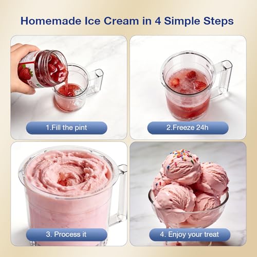 H-Duka 10-in-1 Ice Cream Maker Machine, 800W Frozen Treat Maker for Silky Gelato, Sorbet&Slushies, One-Touch Mix-In & Re-Spin for Creamy Texture, Keto & Vegan, Includes 3 Cups & Recipe Guide, Black