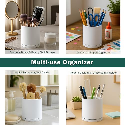 D'vine Dev 360° Rotating Utensil Holder – 7.2" Kitchen Utensil Crock for Countertop, Modern Cooking Tool Organizer for Kitchen Storage & Décor, White, 72-X-A-2