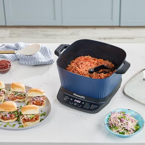 STIRMAX™ Midnight Blue 7.5 Quart Digital Multi-Cooker with Automatic Paddle to Stir and Shred, 9 in 1 programmable presets to Sauté, Sear, and Brown Food Before Simmering