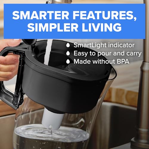 Brita Large 10-Cup Water Filter Pitcher with BritaPlus Filter, WQA NSF/ANSI Certified, Reduces 2X Contaminants vs. Standard, Removes Chlorine Taste & Odor, Reduces Zinc Copper Mercury & More, Black