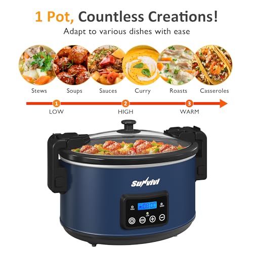 Sunvivi 8.5 Quart Programmable Slow Cooker: Multi-Cooker Food Warmer with Locking Lid & Digital Timer, Adjustable Tempature Control, Dishwasher Safe, Perfect for Families and Gatherings, Blue