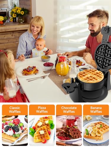 Waffle Maker, 1400W Double Belgian Waffle Iron 180° Flip, 8 Slices, Rotating & Nonstick Plates, Removable Drip Tray for Easy Cleaning, Cool Touch Handles, Space Saving Storage, Black