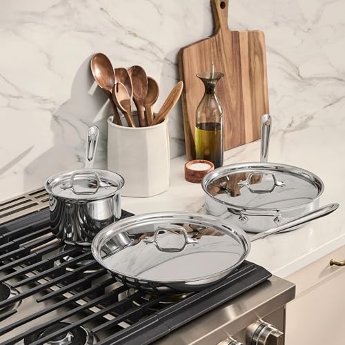 All-Clad D3® Stainless Steel 6 Piece Cookware Set- Made in USA- Includes 12" Fry Pan, 2 Qt Saucepan, 4 Qt Sautépan, Professional Grade -Oven Safe & Induction Compatible
