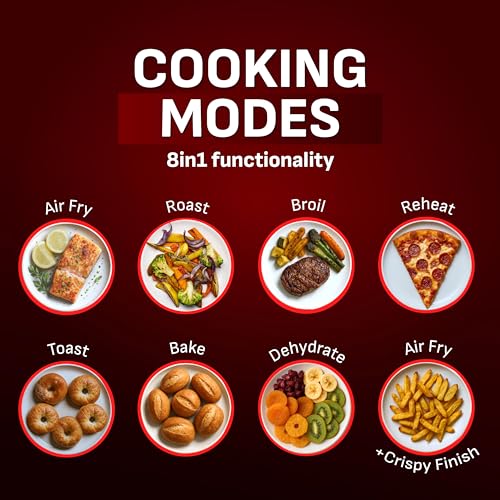 T-fal Infrared Air Fryer, 2x Faster Than Traditional Heating*, Large Air Fryer Dehydrator Combo, 8 Cooking Functions, Window With Light, No-Shake Technology, Dishwasher Safe, 1800W, Black