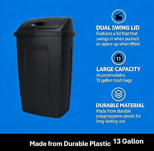 Cukux Black 13-Gallon Plastic Rotating lid Trash can, Waterproof and Odor-Proof, Modern Style, Simple and Elegant, Suitable for Kitchen, Office, Bathroom, Patio, Bedroom, Living Room.