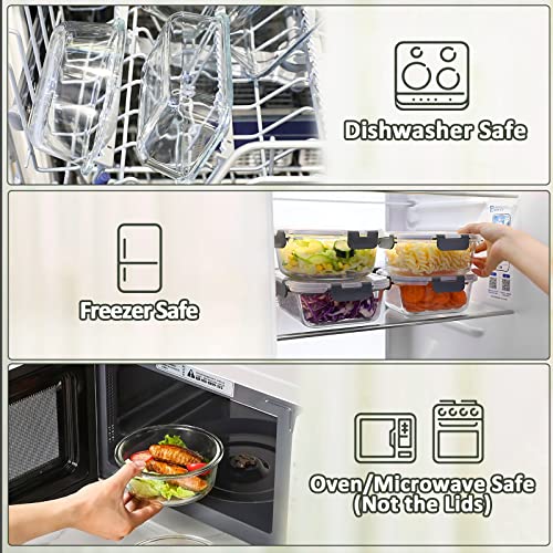 M MCIRCO 30 Pieces Glass Food Storage Containers with Snap Locking Lids,Glass Meal Prep Containers Set - Airtight Lunch Containers, Microwave, Oven, Freezer and Dishwasher