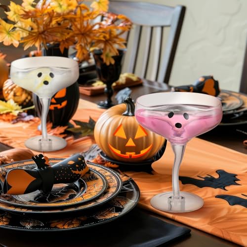 Baderke 4 Pcs Ghost Margarita Glasses 13 oz Halloween Ghost Wine Glasses Reusable Cocktail Drinking Cups for Halloween Holiday Party (Clear)