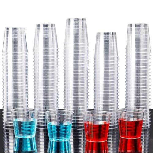 Zcaukya 500 Shot Glasses, 1oz Clear Plastic Disposable Hard Cups, Mini Cups Great Container for Sauce, Sample Tasting, Jello Shots, Pudding