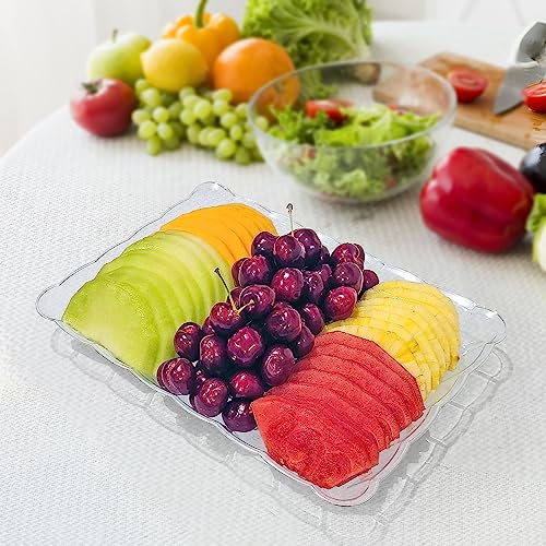 6 Pack Clear Plastic Serving Trays for Party, 9 x 13 Inch - Heavy Duty Plastic Trays for Food - Rectangular Party Serving Trays and Platters - Clear Disposable Trays
