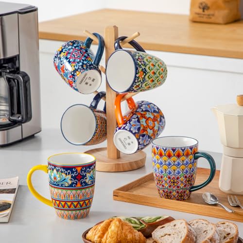 vancasso SIMI 16 oz Large Coffee Mugs Set of 6 – Bohemian Ceramic Cups with Handle, Perfect for Latte, Tea, Hot Chocolate, Dishwasher & Microwave Safe Ideal Gift