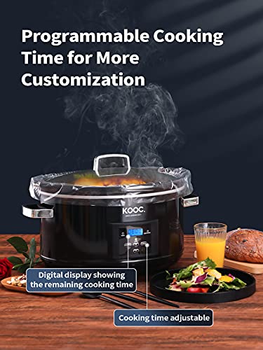 [NEW LAUNCH] KOOC 8.5-Quart Programmable Slow Cooker, Larger than 8 Quart, More Practical than 10 Quart, with Digital Countdown Timer, Free Liners Included for Easy Clean-up, Black, Oval…