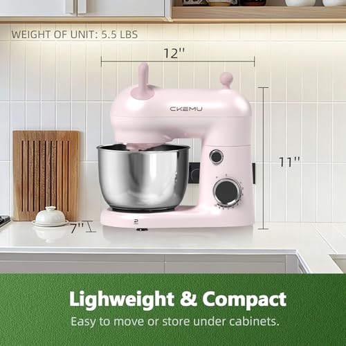 CKEMU Stand Mixer, Compact & Space-Saving, Stainless Steel Bowl, Unique & Playful Design, Effcient 300W Motor, Dishwasher-Safe Attachments, SM-2549A (Pink)