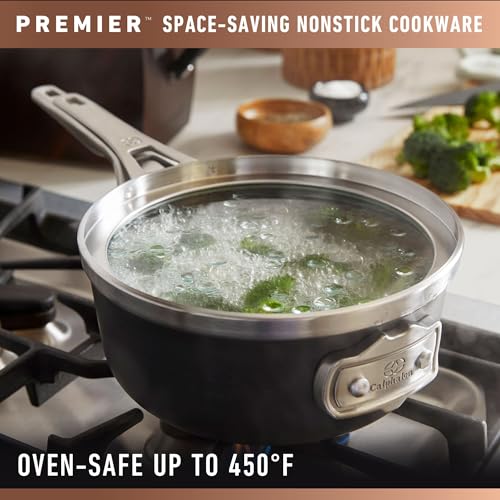 Calphalon Premier Space Saving 1.5 Quart Sauce Pan with Lid, Hard-Anodized Nonstick Cookware with MineralShield Technology, Dishwasher and Oven Safe