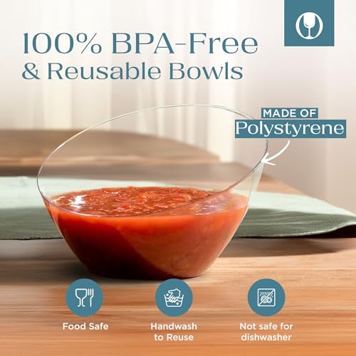 Posh Setting - Clear Plastic Serving Bowls for Party Angled Bowls Disposable Chip Bowls Candy Bowls for Party Table Salad and Fruit Bowls for Buffets Wedding Serving Bowls-Clear, 8 OZ, 5 Pack