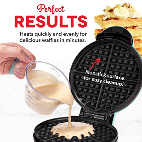 Dash Express Waffle Maker -Electric Waffle Maker for Creative Homemade Treats - Dual Nonstick Cooking Surfaces, Easy Food Release & Quick Cleanup - Compact, Space-Saving Design - 8 Inches - Aqua