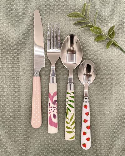 The Original Brink House Eclectic Collection Mix & Match Stainless Steel Cutlery Set with Multicolored Handles / 16 pieces with Metal Stand/Lifestyle utensils for home, apartment, dorm, outdoor