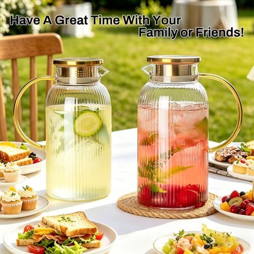 Buaic 2 PACK Glass Pitcher with Lid, 68 oz/ 2L Glass Water Pitcher