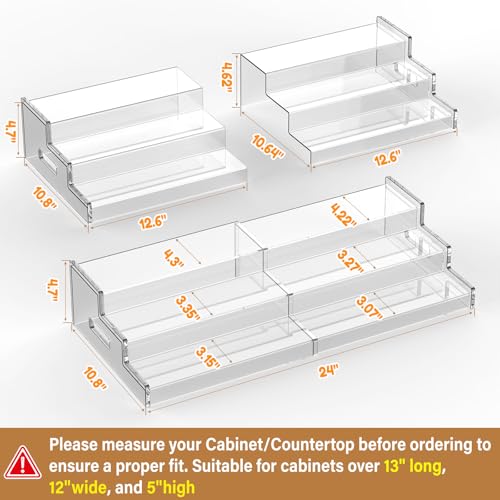 Yecuip Expandable Can Rack Organizer for Pantry, 3-Tier Adjustable Can Storage Holder, Holds Up to 24 Cans, Acrylic Canned Food Organizer for Pantry, Cabinet, Countertop, Kitchen