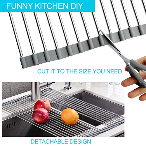 SunCleanse Roll-Up Dish Rack 17.8" x 15" Grey Over Sink Drainer Foldable