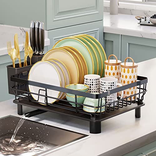 AIDERLY Metal Dish Drying Rack Automatic Drainage, Black, Large