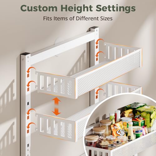 POKIPO 8-Tier Over the Door Pantry Organizer, 2 IN 1 Wall Mount or Hanging Spice Rack with Adjustable Raised Basket, Heavy Duty Back of Door Storage for Kitchen Bathroom Laundry Room