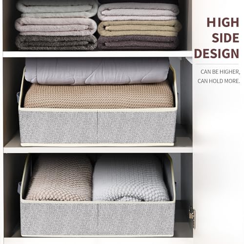 Homsorout Closet Organizers Bins 6 Packs - Large Closet Shelf Organizer with Handles, Fabric Trapezoid Storage Bins, Collapsible Storage Cubes for Clothes, Towels, Light Gray