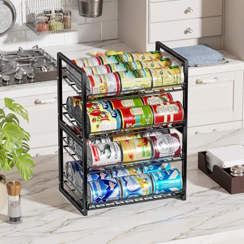 MWQ 2-Tier Stackable Can Organizer 2 Pack, Pantry Can Dispenser Holds Up to 48 Cans, Metal Wire Basket for Canned Food Soda Drinks, Black