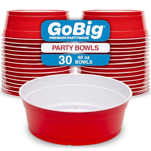 GoBig Red Party Cup Bowls - 30 Large Disposable Plastic Bowls