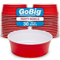 GoBig Red Party Cup Bowls - 30 Large Disposable Plastic Bowls