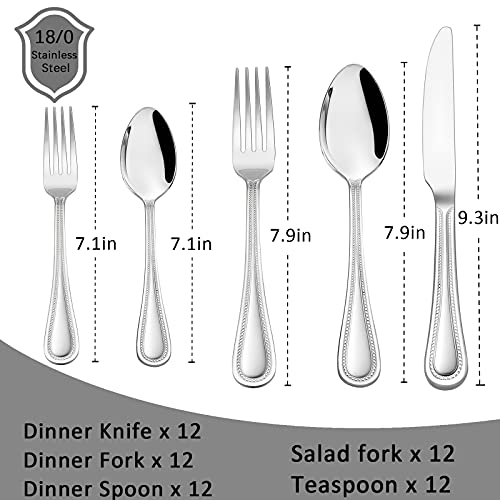 HaWare Silverware Set, 60-Piece Pearled Edge Stainless Steel Flatware for 12, Beading Tableware Cutlery Utensil for Home, Mirror Polished, Dishwasher Safe