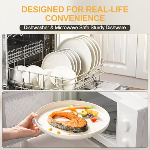 EWFEN Plates and Bowls Sets, 12 Pieces Ceramic Dinnerware Set for 4, Stoneware Dishware Dishes Set, Scratch Resistant Dishes Set, Dishwasher & Microwave Safe, White