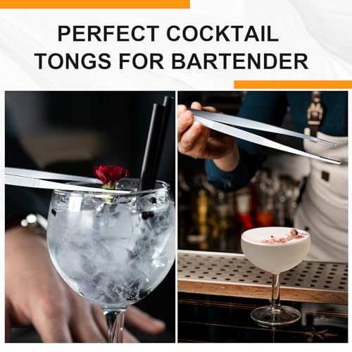 Yaomiao 4 Packs 12 Inch Bar Tweezers Silver Cocktail Tongs Long Garnish Tweezers Stainless Steel Bartender Kitchen Cooking Tongs for Cocktail Food Fruit Korean BBQ Bartender Chef, Multi-use