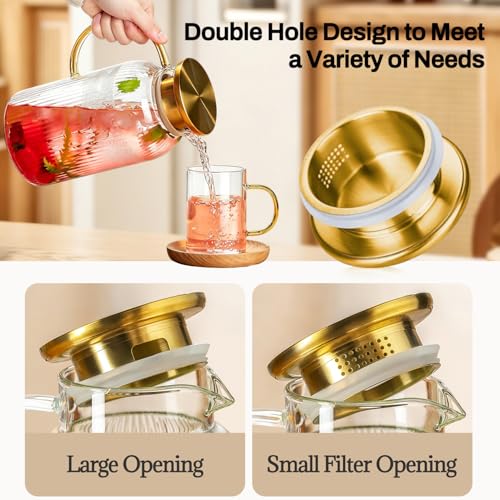 Buaic 2 PACK Glass Pitcher with Lid, 68 oz/ 2L Glass Water Pitcher