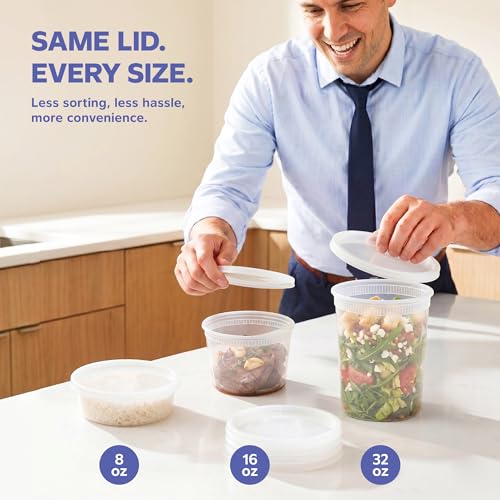 GUSTO [48 Sets 16 oz. Plastic Deli Disposable Food Storage Containers With Airtight Lids (Formerly Comfy Package)