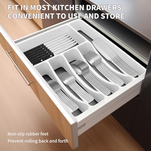 53PCS Silverware Set for 8 with Flatware Drawer Organizer, Stainless Steel Cutlery Set with Steak Knives, Include Spoons and Forks Set & Serving Utensils, Mirror Polished, Dishwasher Safe