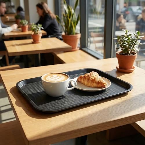Yarlung 12 Pack Fast Food Tray, 13.7 x 10.5 Inch Plastic Restaurant Serving Tray Cafeteria Trays for Coffee Table, Kitchen, Party, Black