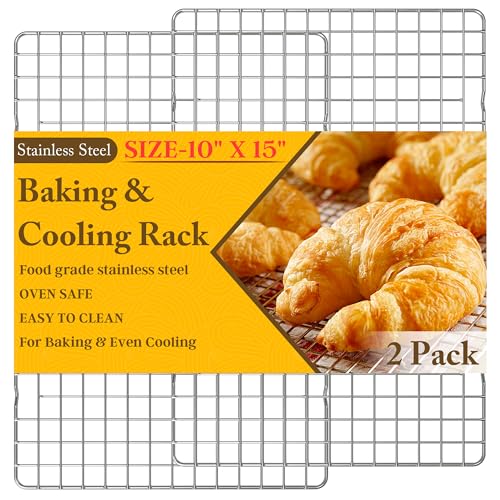 2PCS Cooling Racks for Cooking and Baking, 10" x 15"Heavy Duty Stainless Steel Wire Rack for Baking, Grilling