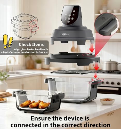 5-in-1 Glass Air Fryer for Zero-Oil Healthy Cooking, Space-Saving 1500W Countertop Cooker with 4QT 6-Cup Glass Bowl, Non-ToxicSafe & Dishwasher Friendly for Small & Large Family Meals