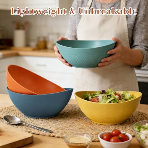 BUSOKIP 65 OZ Wheat Straw Bowls Set of 4, Large Unbreakable Salad Bowls, Microwave & Dishwasher Safe Big Serving Bowl, Plastic Kitchen Bowl for Popcorn, Cereal, Soup and Ramen (Multicolor)
